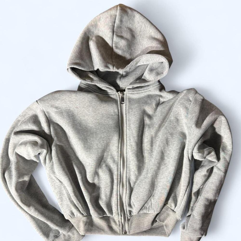 Cropped grey hooded zip up